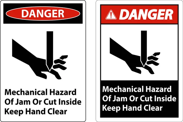 Perigo Perigo Mecânico Geléia Corte Dentro Mantenha Mão Clara —  Vetores de Stock