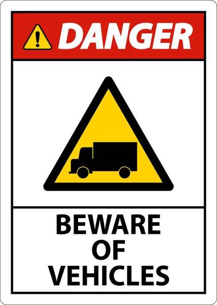 Gefahr Vorsicht Vor Fahrzeugen Schild Auf Weißem Hintergrund — Stockvektor