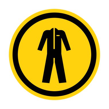 Dikkat, beyaz arka planda koruyucu giysi tabelası var.