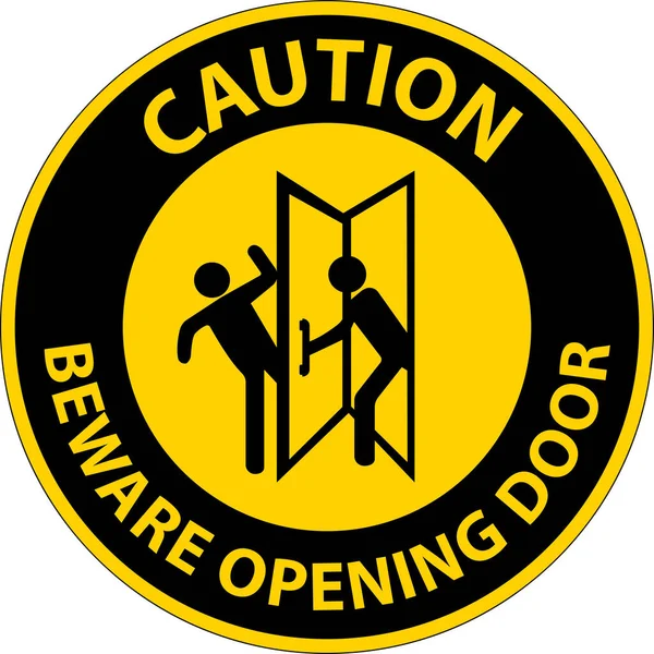 stock vector Caution Beware Opening Door Sign On White Background