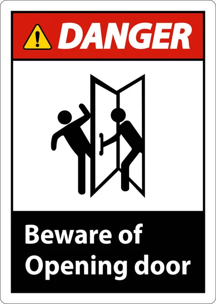 Danger Beware Opening Door Sign White Background — Stock Vector