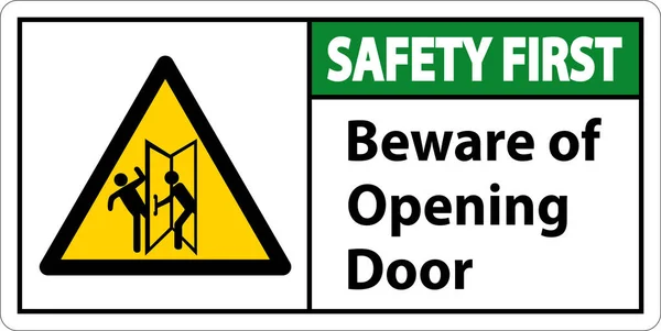 Ασφάλεια Πρώτη Προσοχή Είσοδος Ανοίγοντας Πόρτα Λευκό Φόντο — Διανυσματικό Αρχείο