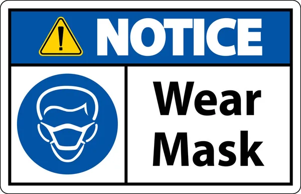 Notice Wear Mask Sign White Background — Stock Vector