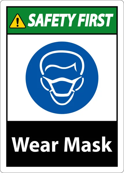 Firma Máscara Primer Desgaste Seguridad Sobre Fondo Blanco — Vector de stock