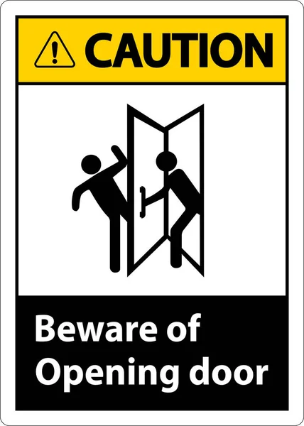Caution Beware Opening Door Sign White Background — Stock Vector