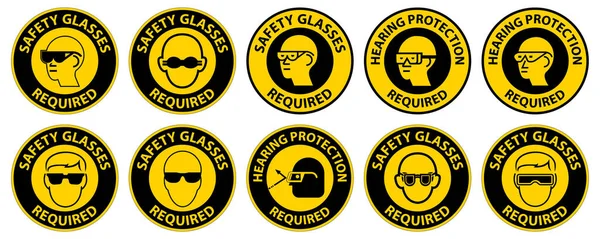 Label Floor Sign Safety Glasses Required — Stock Vector