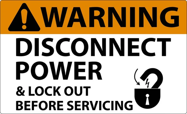 Warning Disconnect Power Label White Background — Stock Vector