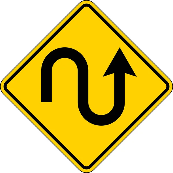 Warnschild Double Curve Symbol Auf Weißem Hintergrund — Stockvektor