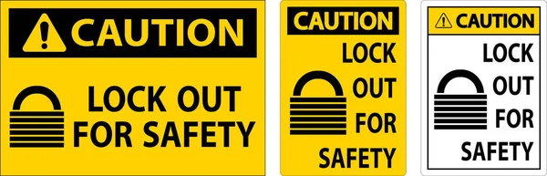 Caution Lock Out Safety Sign White Background — Stock Vector