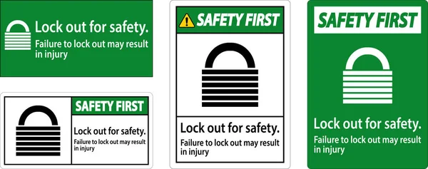 Seguridad Primera Cerradura Seguridad Falta Bloqueo Puede Resultar Signo Lesión — Vector de stock