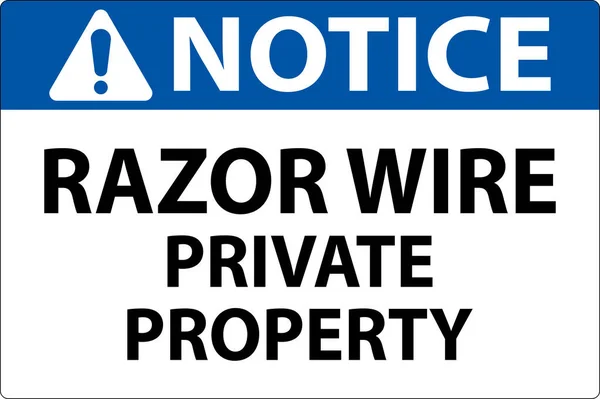 Notice Sign Razor Wire Private Property Sign — Stock Vector