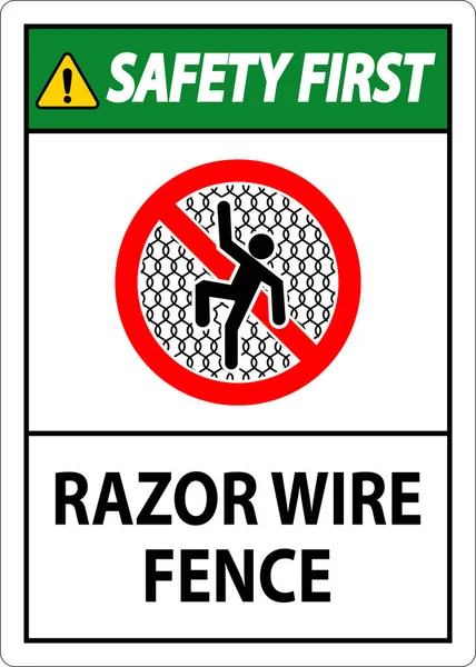 Safety First Sign Razor Wire Fence White Background — Stock Vector