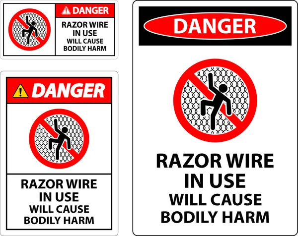 Danger Sign Razor Wire Use Cause Bodily Harm — Stock Vector