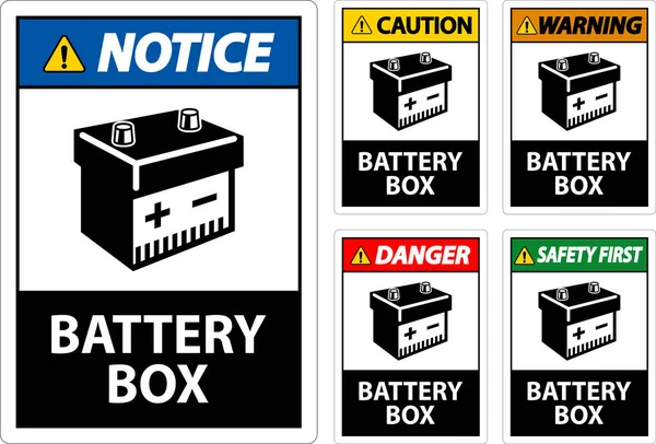 Avis Boîte Batterie Avec Icône Signer Sur Fond Blanc — Image vectorielle