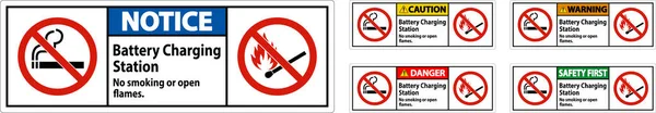 Aviso Precaução Estação Carregamento Bateria Não Fumar Abrir Chamas —  Vetores de Stock