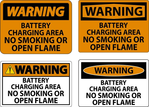 Señal Advertencia Área Carga Batería Fumar Llama Abierta — Archivo Imágenes Vectoriales