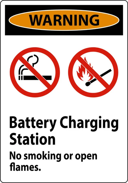 Προειδοποίηση Sign Battery Charging Station Απαγορεύεται Κάπνισμα Ανοίξει Φλόγες — Διανυσματικό Αρχείο