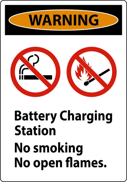 Señal Advertencia Estación Carga Batería Fumar Hay Llamas Abiertas — Archivo Imágenes Vectoriales