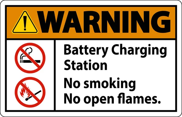 Señal Advertencia Estación Carga Batería Fumar Hay Llamas Abiertas — Archivo Imágenes Vectoriales