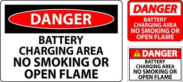 Gevarenbord Batterij Oplaadgebied Niet Roken Open Vlam — Stockvector