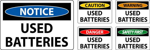 Caution Sign Used Batteries White Background — Stock Vector