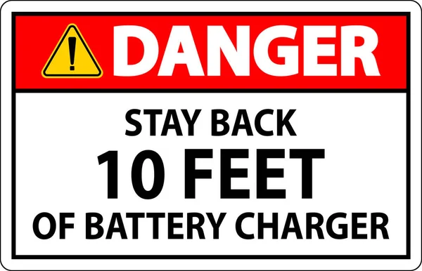 Nebezpečný Znak Zůstaňte Vzadu Stop Nabíječky Baterií — Stockový vektor