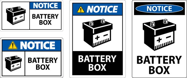 Avis Boîte Batterie Avec Icône Signer Sur Fond Blanc — Image vectorielle