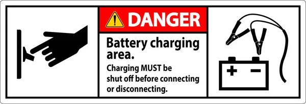 Danger Sign Battery Charging Area Charging Must Shut Connecting Disconnecting — Stock Vector