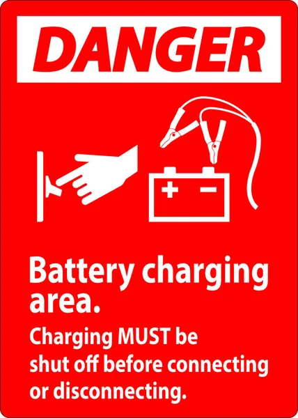危险信号电池充电区 在连接或断开连接前必须关掉充电 — 图库矢量图片