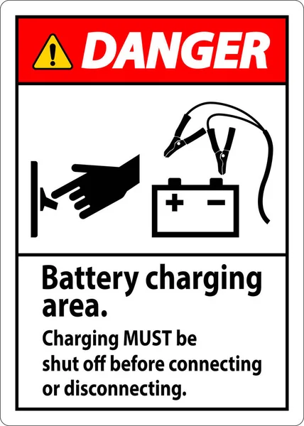 Danger Sign Battery Charging Area Charging Must Shut Connecting Disconnecting — Stock Vector