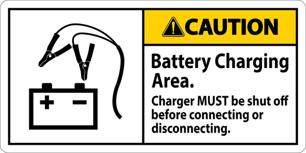 Achtung Zeichen Batterieladebereich Ladegerät Muss Vor Dem Verbinden Oder Trennen — Stockvektor