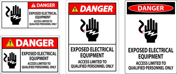 Panneau Danger Matériel Électrique Exposé Accès Limité Personnel Qualifié Seulement — Image vectorielle