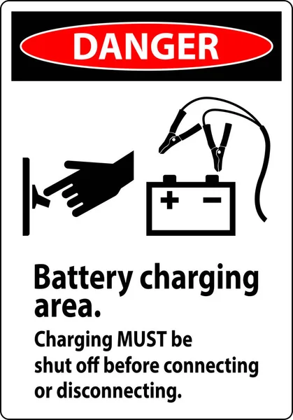 Panneau Danger Zone Charge Batterie Charge Doit Être Coupée Avant — Image vectorielle