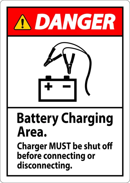 危险信号蓄电池充电区 在连接或断开连接前必须关掉充电器 — 图库矢量图片