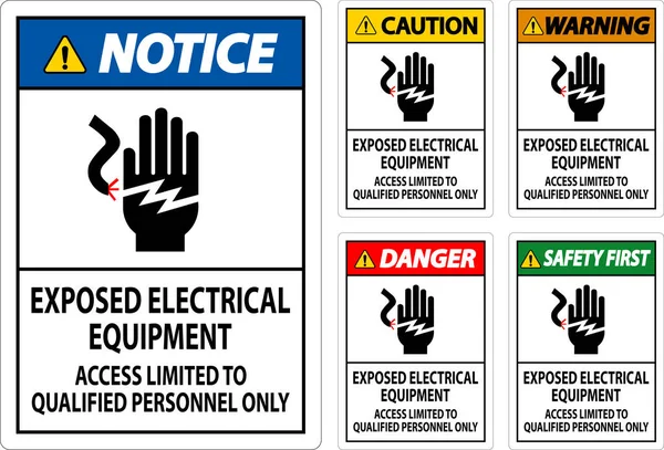 Panneau Danger Matériel Électrique Exposé Accès Limité Personnel Qualifié Seulement — Image vectorielle