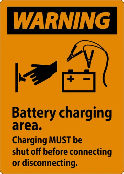 警告第一标志电池充电区 充电在接驳或断电前必须关掉 — 图库矢量图片