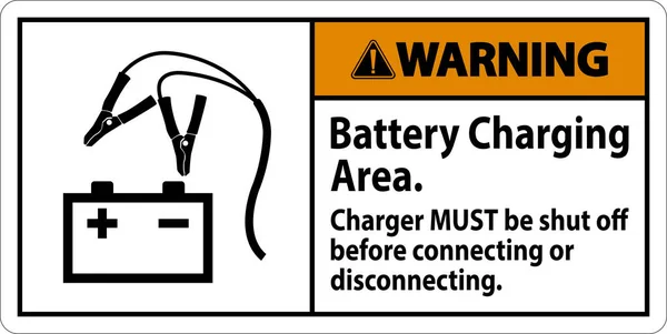 警告信号蓄电池充电区 在连接或断开连接前必须关掉充电器 — 图库矢量图片