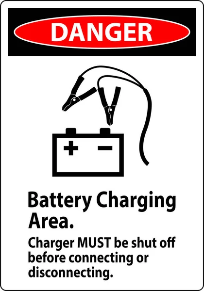 Área Carregamento Bateria Sinal Perigo Carregador Deve Ser Desligado Antes — Vetor de Stock