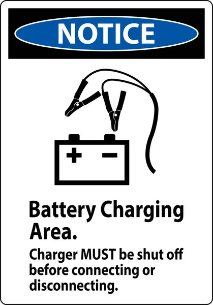 在连接或断开连接前 必须关掉充电器的标志电池充电区 — 图库矢量图片