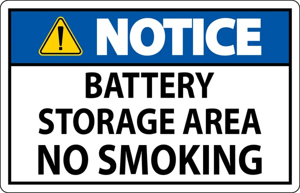 Sinal Aviso Área Armazenamento Bateria Proibido Fumar — Vetor de Stock