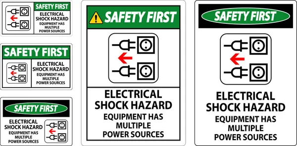 Safety First Sign Electrical Shock Hazard Equipment Has Multiple Power — Stock Vector