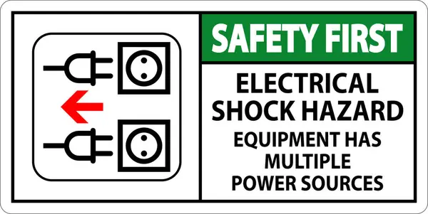 Safety First Sign Electrical Shock Hazard Equipment Has Multiple Power — Stock Vector