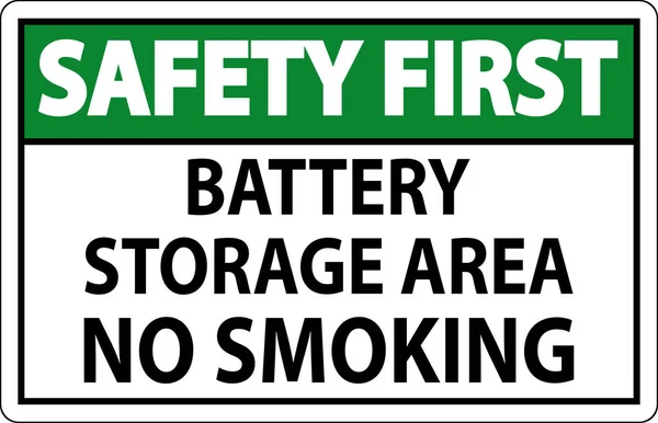 Veiligheid First Sign Battery Storage Area Niet Roken — Stockvector
