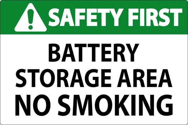 Segurança Primeiro Sinal Bateria Área Armazenamento Proibido Fumar — Vetor de Stock