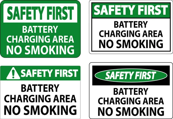 Safety First Sign Batterieladebereich Rauchverbot — Stockvektor