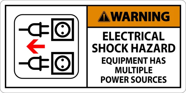 Waarschuwingsbord Elektrische Schokgevaar Apparatuur Heeft Meerdere Energiebronnen — Stockvector