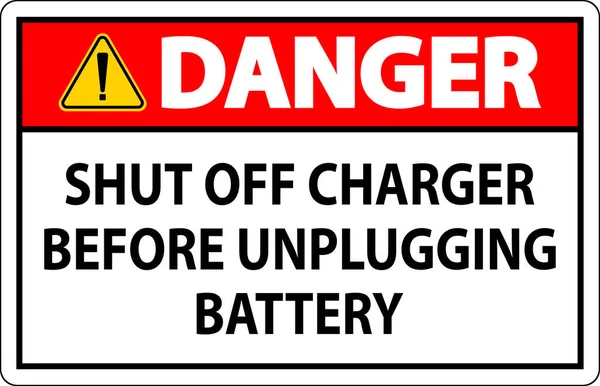 バッテリーを抜去する前に充電器をシャットダウンする危険標識 — ストックベクタ