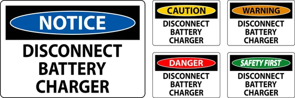 Κίνδυνος Sign Disconnect Φορτιστής Μπαταρίας Λευκό Φόντο — Διανυσματικό Αρχείο