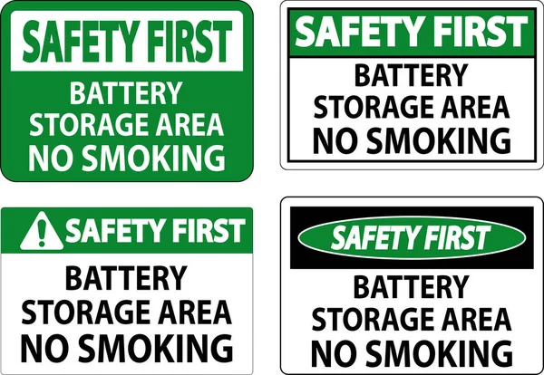 Ασφάλεια Πρώτη Είσοδος Χώρος Αποθήκευσης Μπαταριών Απαγορεύεται Κάπνισμα — Διανυσματικό Αρχείο