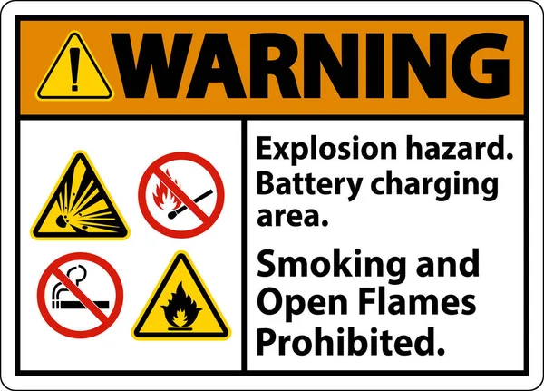 Warning Sign Explosion Hazard Battery Charging Area Smoking Open Flames — Stock Vector